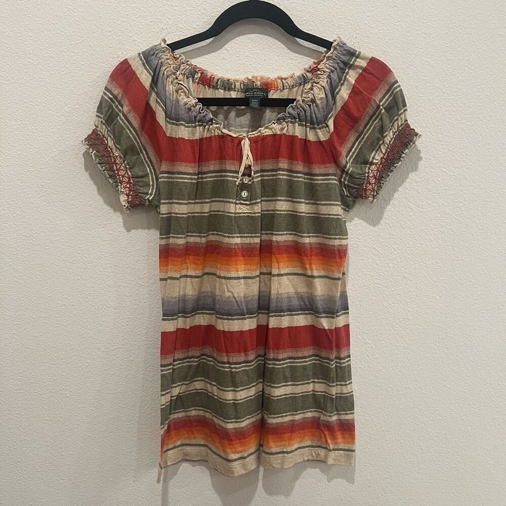 Lauren Ralph Lauren Women Medium Top Striped Knit Western Poncho Print Rushed